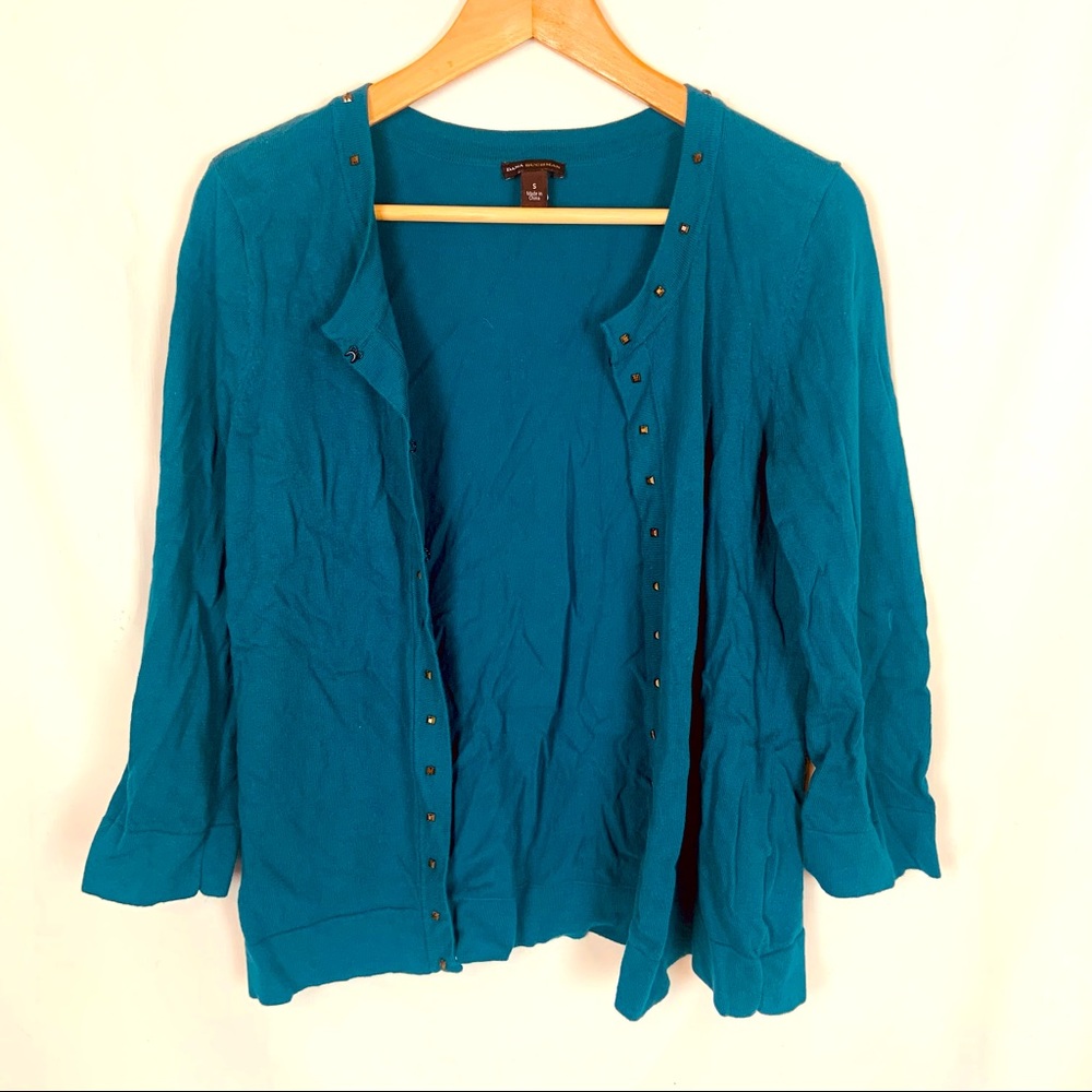 Dana Buchman Teal Cardigan Lined w Stones Size S